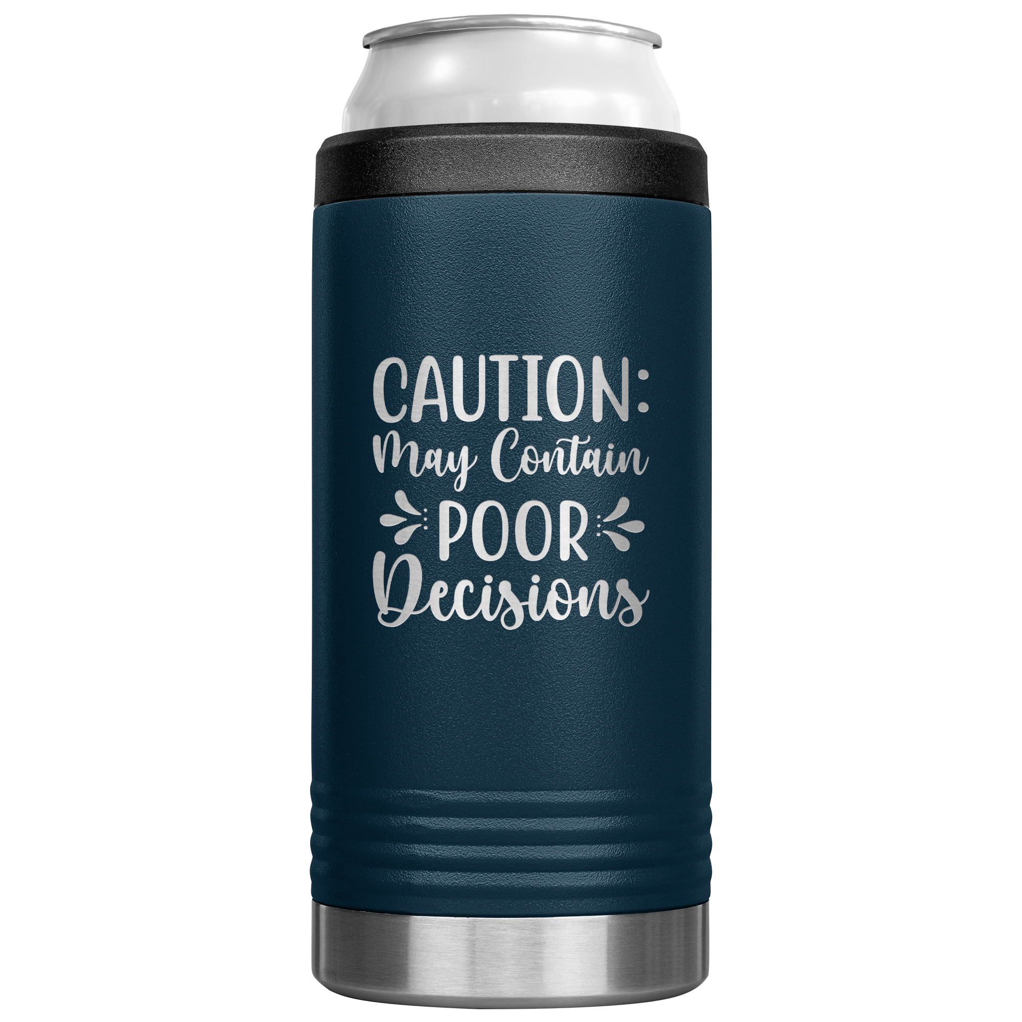 Caution_May_Contain_Poor_Decisions_Tumb_12oz_Koozie_Main_Navy_Mockup.png